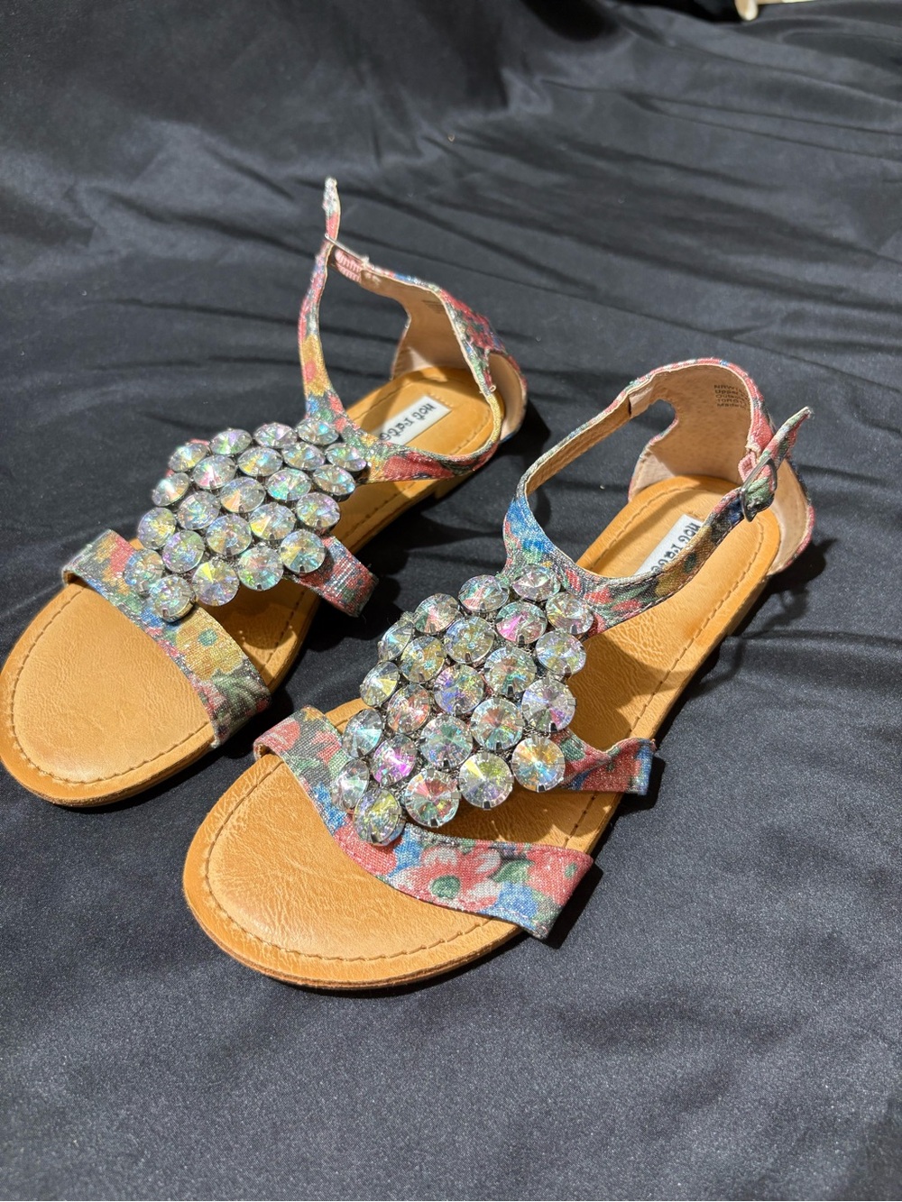 Not Rated Multicolor Floral Gemstone T-Strap Sandals